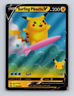 Surfing Pikachu V 008 2021 Pokemon Celebrations 25th Anniv Ultra Rare Card NM+ a - Image 1
