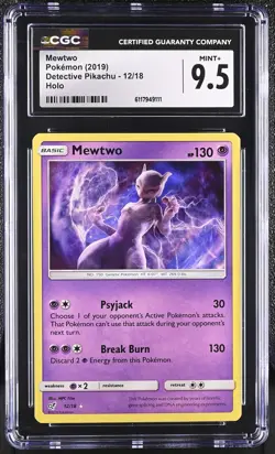 CGC 9.5 MINT+ Mewtwo 2019 Detective Pikachu 12/18 Holo Pokemon Card - Image 1