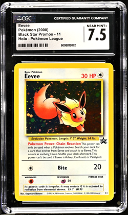 2000 POKEMON TCG EEVEE BLACK STAR PROMO #11 POKEMON LEAGUE HOLO SWIRL CGC 7.5 - Image 1