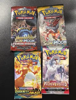 Pokemon Booster Pack Lot Of 4. Darkness Ablaze, Crimson Invasion, Paldea Evolved - Image 1