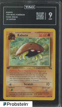 1999 Pokemon WOTC Fossil 1st Edition #50/62 Kabuto TAG Score 934 MINT 9 - Image 1