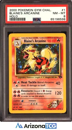 Pokemon 2000 Blaine's Arcanine 1/132 Holo Gym Challenge PSA 8 - Image 1