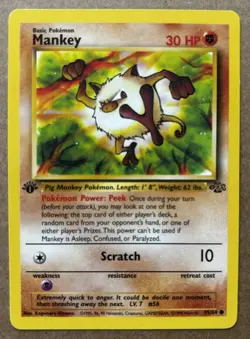 Mankey 55/64 Jungle 1st Edition Regular Basic Common 30 HP Pokemon TCG Card - Image 1