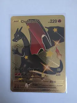 Pokemon Charizard V 220hp Gold Foil Fan Art Collector Card TCG - Image 1