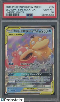 2019 Pokemon Sun & Moon Unified Minds #35 Slowpoke & Psyduck GX PSA 10 - Image 1