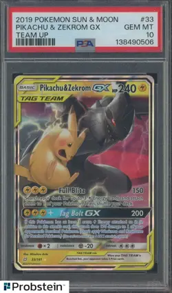 2019 Pokemon Sun & Moon Team Up #33 Pikachu & Zekrom GX PSA 10 - Image 1