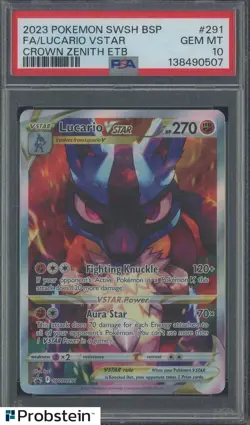 2023 Pokemon SWSH BSP Crown Zenith ETB #291 FA/ Lucario VSTAR PSA 10 - Image 1