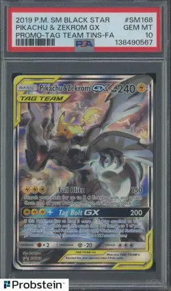 2019 Pokemon SM Black Star Promo Tag Team Tins FA Pikachu & Zekrom GX PSA 10 - Image 1