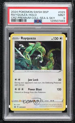 Rayquaza Holo Pokemon Sword & Shield Black Star Promo PSA 9 MINT - Image 1