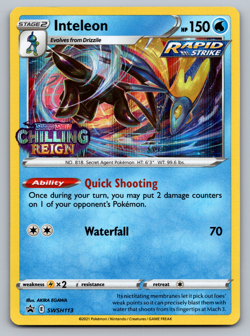 Inteleon Pokemon Chilling Reign SWSH113 Prerelease Black Star Promo NM - Image 1