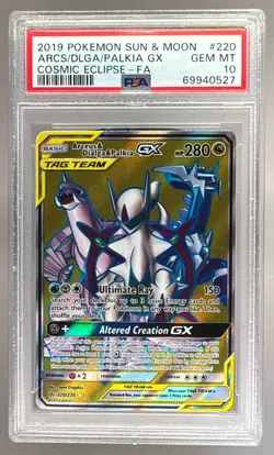 0527 Arceus Dialga Palkia GX 2019 Pokemon Sun Moon Cosmic Eclipse #220 PSA 10 - Image 1