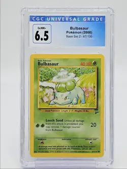 BULBASAUR 2000 POKEMON BASE SET 2 COMMON 67/130 CGC 6.5 Q5650 - Image 1
