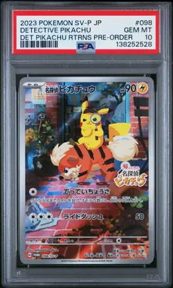 2023 POKEMON JPN SV-P PROMO #098 DETECTIVE PIKACHU PSA 10 - Image 1