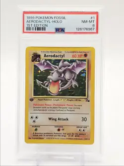 AERODACTYL 1999 POKEMON FOSSIL 1ST EDITION RARE 1/62 PSA 8 Q0004 - Image 1