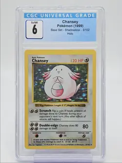 CHANSEY 1999 POKEMON BASE SET SHADOWLESS HOLO RARE 3/102 CGC 6 Q5650 - Image 1