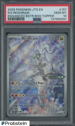 2025 Pokemon JTG EN Enhanced Booster Topper #167 N's Reshiram PSA 10 - Image 1