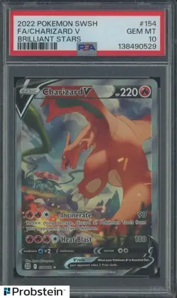 2022 Pokemon SWSH Brilliant Stars #154 FA/ Charizard V PSA 10 GEM MINT - Image 1