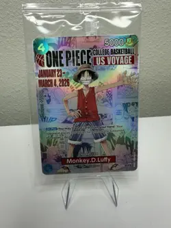 One Piece Card Game Monkey D. Luffy US Voyage Promo Sealed College Basketball - Image 1