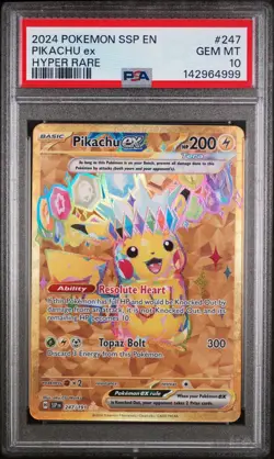 Pokemon TCG Pikachu EX Surging Sparks Holo Hyper Rare Gold 247/191 PSA 10 - Image 1