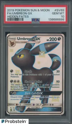 2019 Pokemon S & M Hidden Fates #SV69 Umbreon Gx FA PSA 10 GEM MINT - Image 1