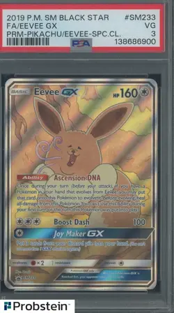 2019 Pokemon SM Black Star Promo Pikachu Eevee SM233 Eevvee Gx FA PSA 3 VG - Image 1