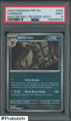 2025 Pokemon PRE En Master Ball Reverse Holo #059 Umbreon PSA 9 MINT - Image 1