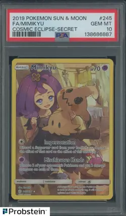 2019 POKEMON SUN & MOON COSMIC ECLIPSE #245 FA/MIMIKYU SECRET PSA 10 - Image 1