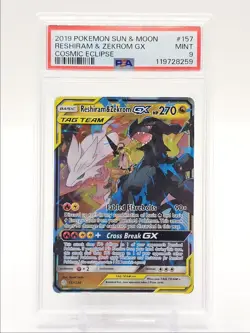 RESHIRAM & ZEKROM GX 2019 POKEMON COSMIC ECLIPSE RARE 157/236 PSA 9 Q0004 - Image 1