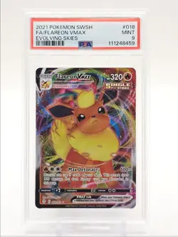 FLAREON VMAX 2021 POKEMON EVOLVING SKIES RARE 018/203 PSA 9 Q0004 - Image 1