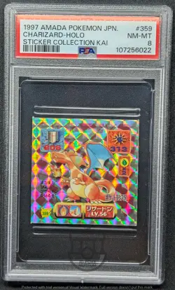 Pokemon 1997 Amada Sticker Col Kai - Charizard #359 Holo Sticker - PSA 8 NM-MT - Image 1