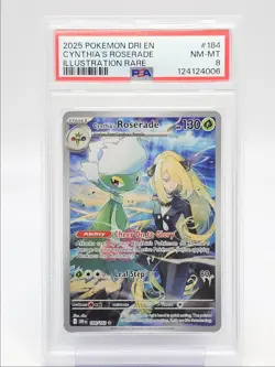 CYNTHIA'S ROSERADE 2025 POKEMON S&V ILLUSTRATION RARE 184/182 PSA 8 Q5571 - Image 1