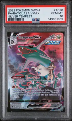 PSA 10 GEM MINT 2022 Pokemon Full Art Rayquaza VMAX Silver Tempest SWSH TG20 - Image 1