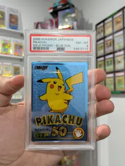 Pokemon Card 2000 PSA 8 PIKACHU Holo Foil Japanese BLUE Meiji Promo POP 55 - Image 1