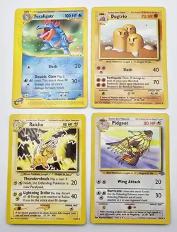 VTG Rare Pokemon 4 Card Lot Base Neo Expedition Jungle Gym Raichu Feraligatr DMG - Image 1