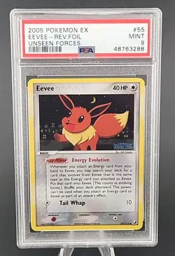 PSA 9 Mint 2005 POKEMON EX UNSEEN FORCES #55 Eevee REVERSE HOLO FOIL - Image 1