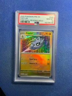 2025 Pokemon Prismatic Evolutions PUPITATAR #48 Rev Holo Ball PSA Gem Mint 10 - Image 1