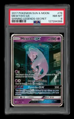 2017 Pokemon Sun & Moon Shining Legends-Secret: # 78 Mewtwo Gx PSA 8 NM-MT - Image 1
