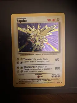 Pokemon TCG Zapdos Base Set Holo Rare Card 16/102 90 HP 1999 Vintage NM - Image 1