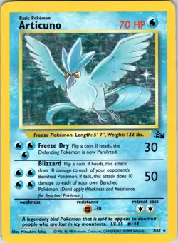 Pokemon 1999 Fossil Unlimited Articuno 2/62 Holo Rare - Image 1