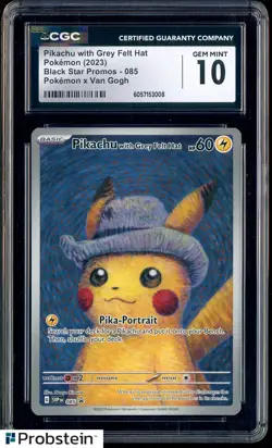 2023 Pokemon Black Star Promo Pikachu Grey Felt Hat x Van Gogh CGC 10 GEM MINT - Image 1
