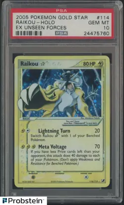 PSA 10 RAIKOU GOLD STAR HOLO EX UNSEEN FORCES 2005 POKEMON - Image 1
