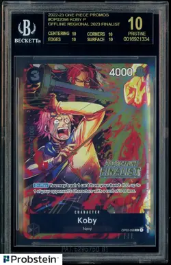 2022-23 One Piece Promos OP02098 Koby Ofln Regional Finalist BGS 10 BLACK LABEL - Image 1