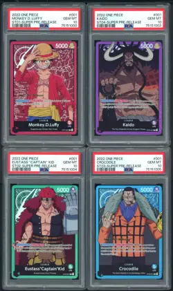 2022 One Piece Super Pre-release ST01-04 4-card Set PSA 10 w/ Luffy Kid Kaido - Image 1