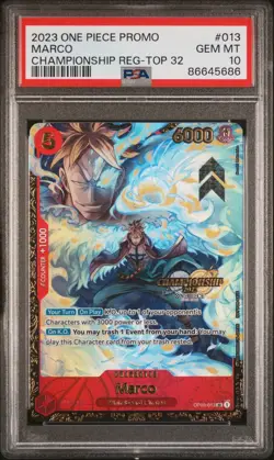 English PSA10 Marco SR OP03-013 2023 One Piece Promo Championship Top 32 GEMMT - Image 1