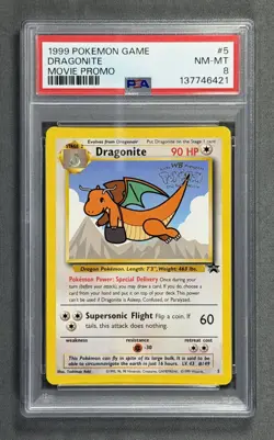 1999 Pokemon Game #5 DRAGONITE Movie Promo Card Stage 2 Common 5/53 WOTC PSA 8 - Image 1