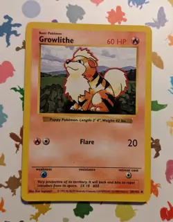 Pokemon TCG Growlithe 028/102 Base Set Shadowless Unlimited WOTC English 1999 - Image 1