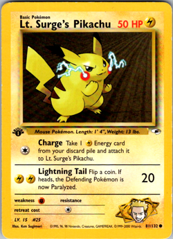 Lt. Surge’s Pikachu 81/132 - Pokemon Gym Heroes 1st Edition vintage rare - Image 1
