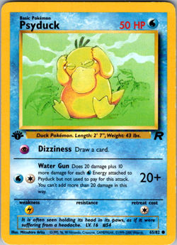 1st Edition Vintage Pokemon Card Psyduck Common Team Rocket 65/82 - Image 1