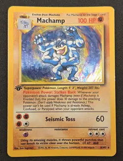 Pokemon Machamp 1st Edition Base Set 008/102 Holo LP - Image 1