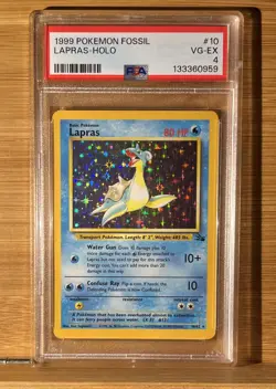 Pokemon TCG Lapras Fossil Holo Unlimited Rare Card 10/62 Vintage PSA 4 - Image 1